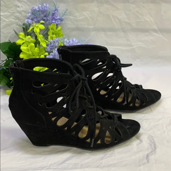 Material Girl Black Caged Wedges - Picture 3 of 7